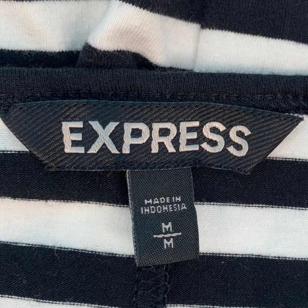 Express Cotton Dress Womens Medium Black White Striped Sheath stretch minimalist - Picture 5 of 6